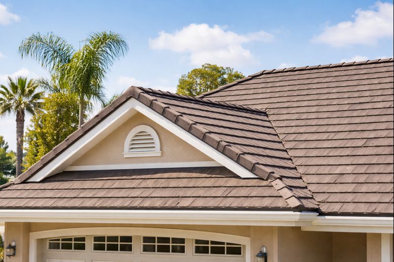 Finished flat concrete tile roof installed by Berry Roofing & Solar in Riverside California