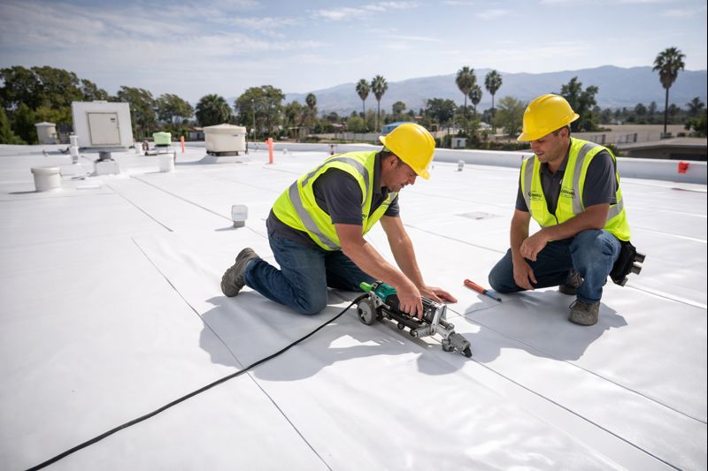 Commercial TPO flat roof installed by Berry Roofing & Solar in Riverside California