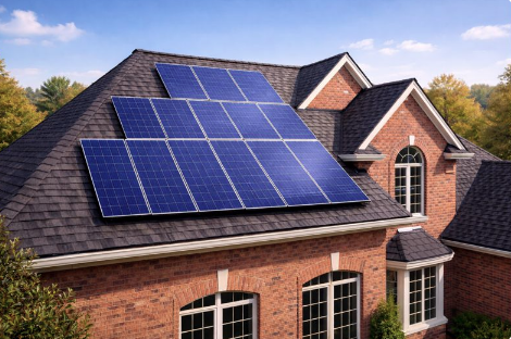 Solar panels reinstalled on a finished residential roof after solar reset work