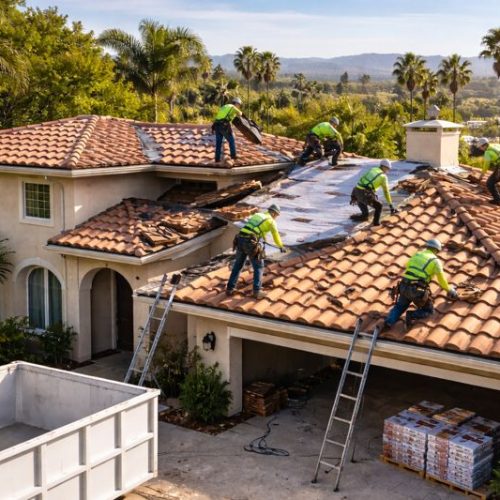 High-end residential tile roof replacement on a Southern California home showing professional installation and craftsmanship